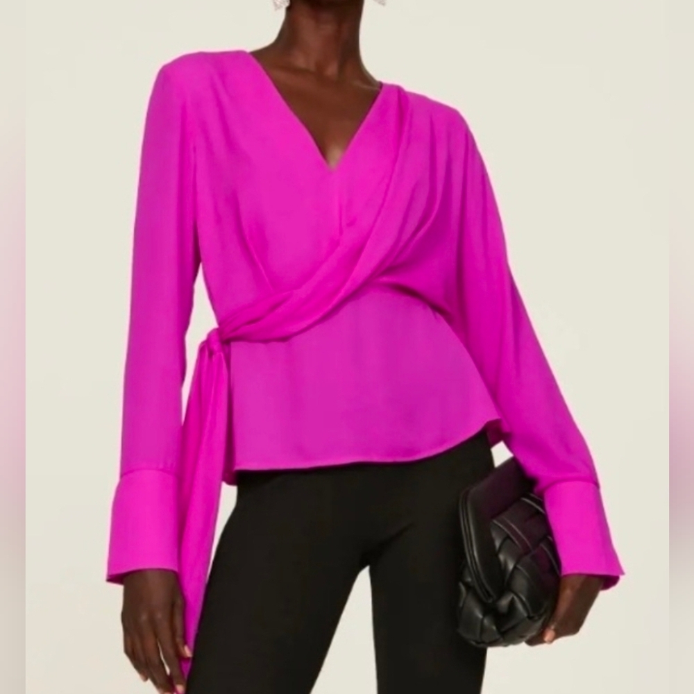 Atlien Collective V-Neck Side Tie Blouse 10 Med.  Bright Purple